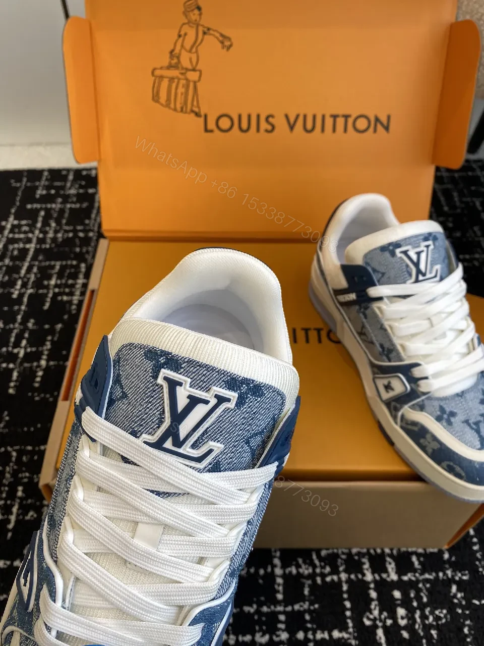 View 7 of Denim Luxe High-Tops: LV-Textured Comfort Sneakers
