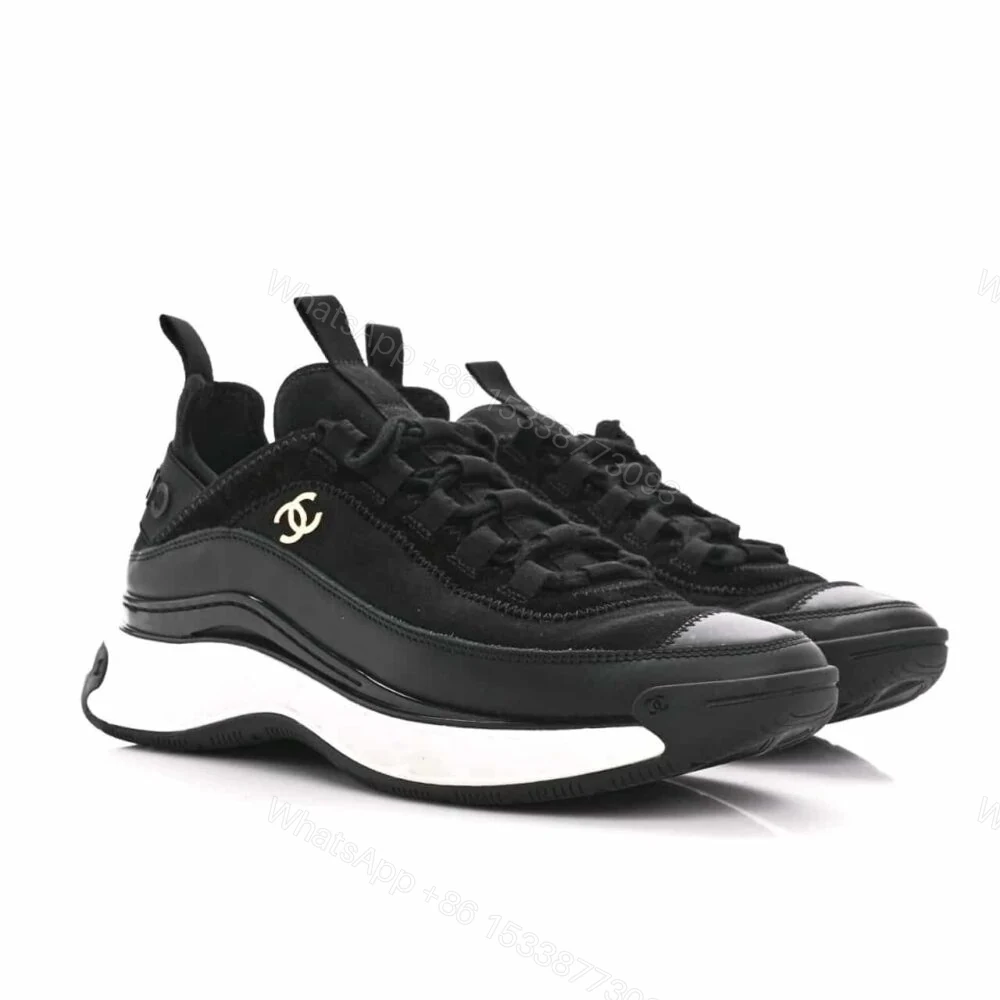 Chanel Logo Low Top Trainer Sneakers Black — view 1