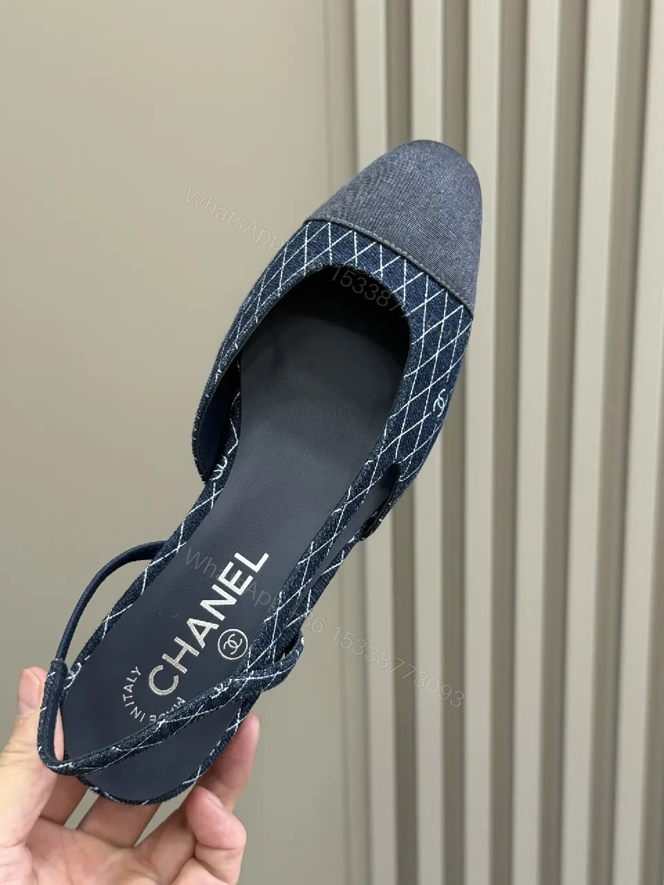 View 5 of Denim Diamond Slingbacks: Quilted Texture, Subtle Chanel Detailing