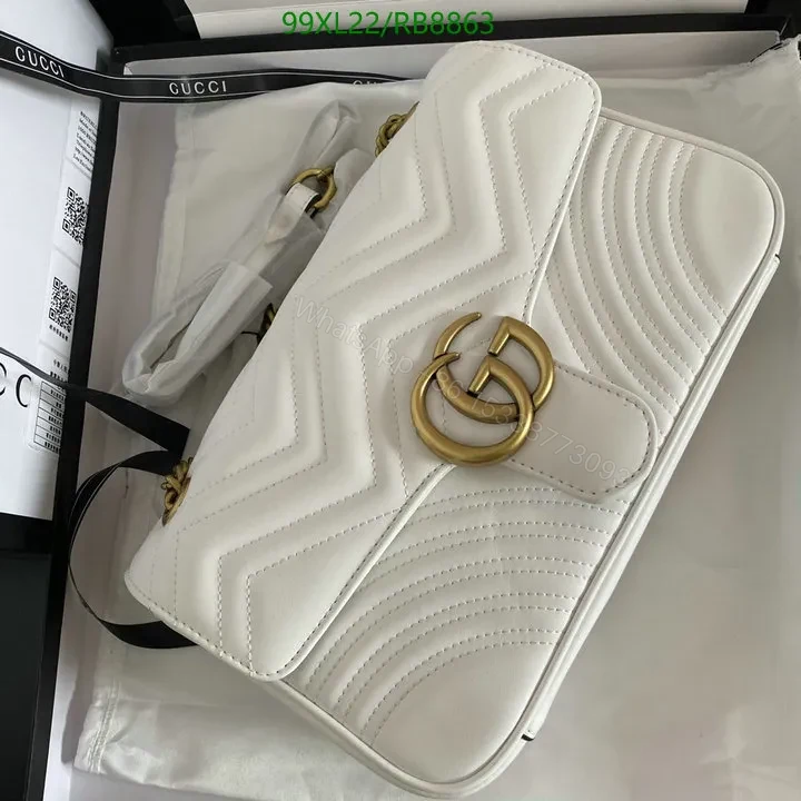 View 9 of Small Gucci GG Marmont Chain Bag in White Chevron Leather 987654