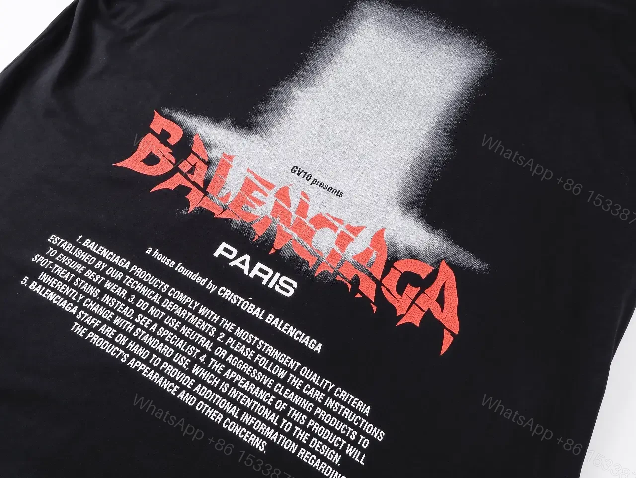 View 5 of Black Cotton Streetwear Graphic Tee with Balenciaga Paris Logo