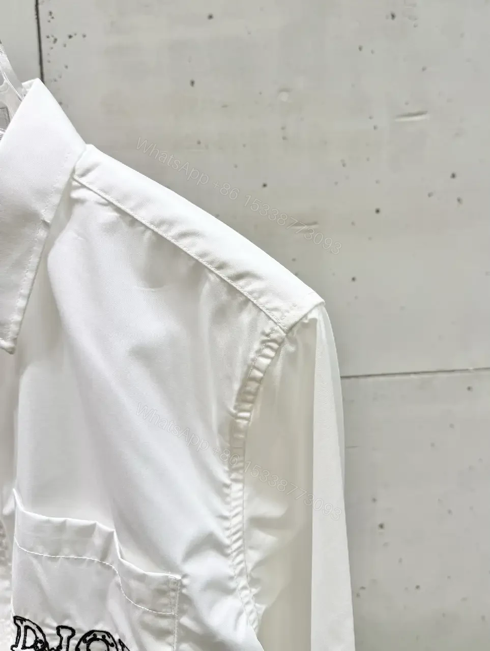 View 6 of White Cotton Shirt with DIOR Pocket Minimal Logo Front Shirt
