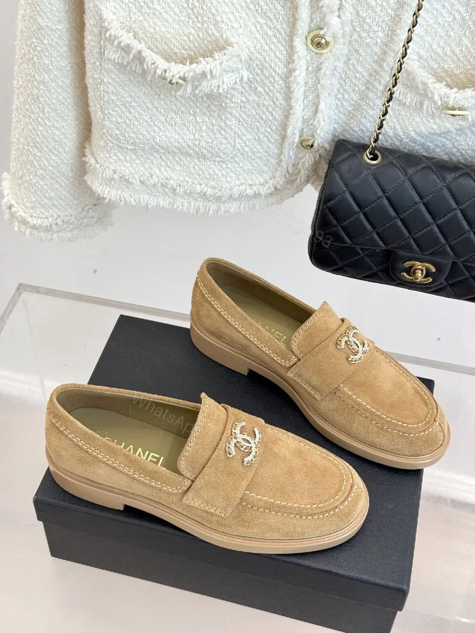 View 8 of Camel Suede Mocs with Signature Hardware Loafers