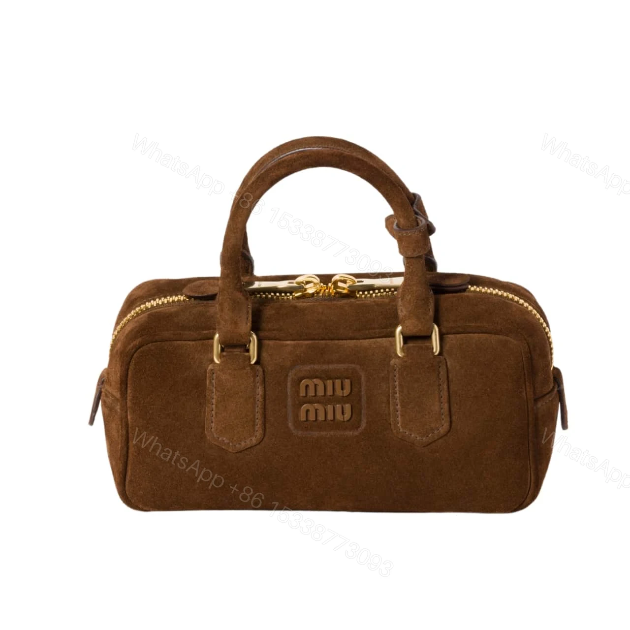 MIUMIU ARCADIE PADDED SUEDE TOP HANDLE BAG COCOA BROWN 23CM 5BB142 2CS4 F0324 V OON — view 1