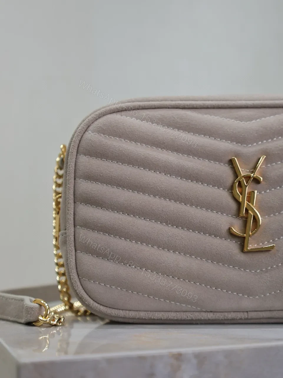 View 4 of Quilted Suede Crossbody with Gold Hardware Bag