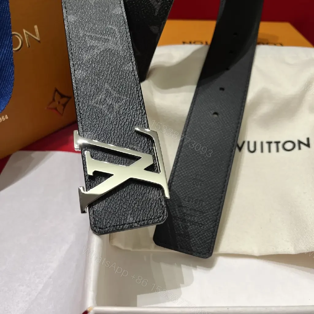 View 7 of Black Pebbled Leather Belt with Oversized LV-Style Buckle