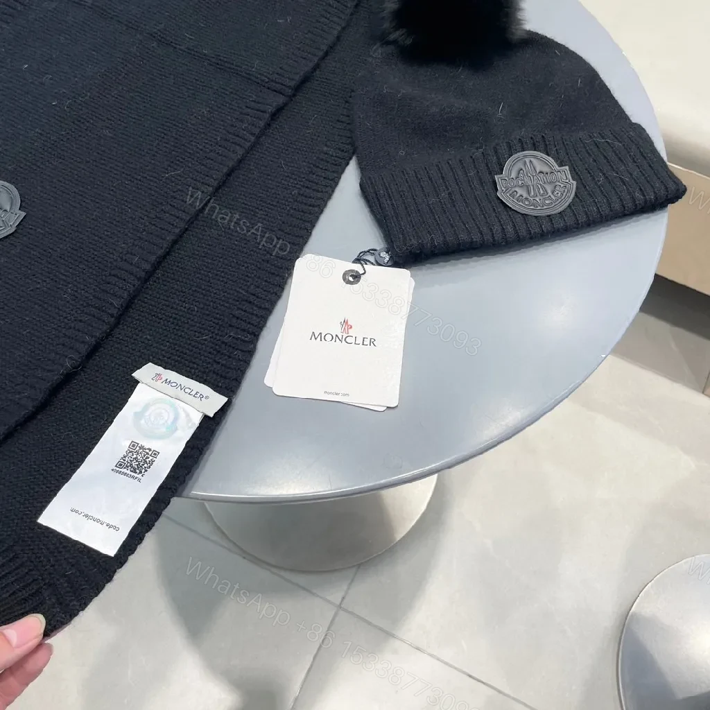 View 7 of Cozy Black Knit Set: Pom-Pom Beanie & Scarf - All-Season Luxury