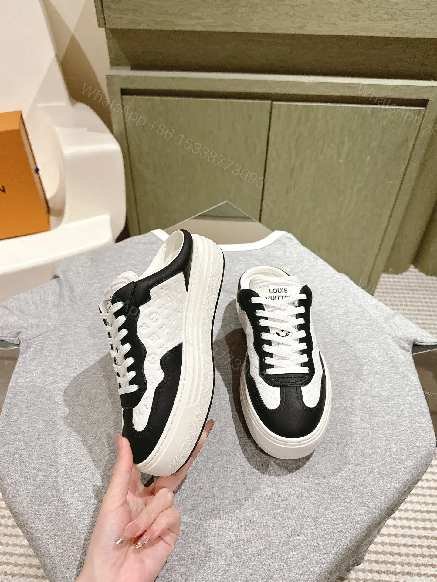 View 3 of LV Women Black White Leather Sneakers