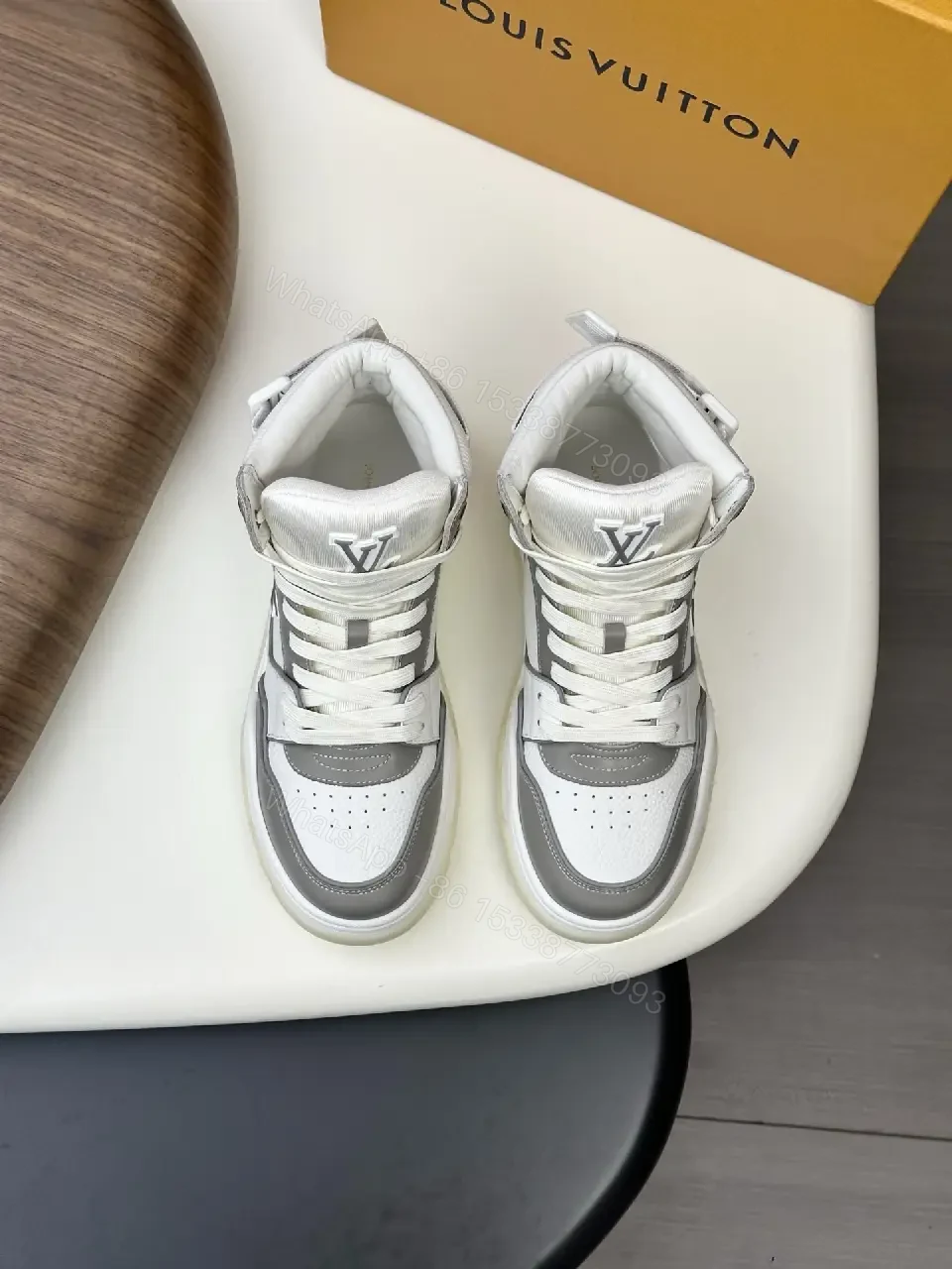 View 10 of Grayscale Leather-Blend High-Top Sneaker with Luxe Details