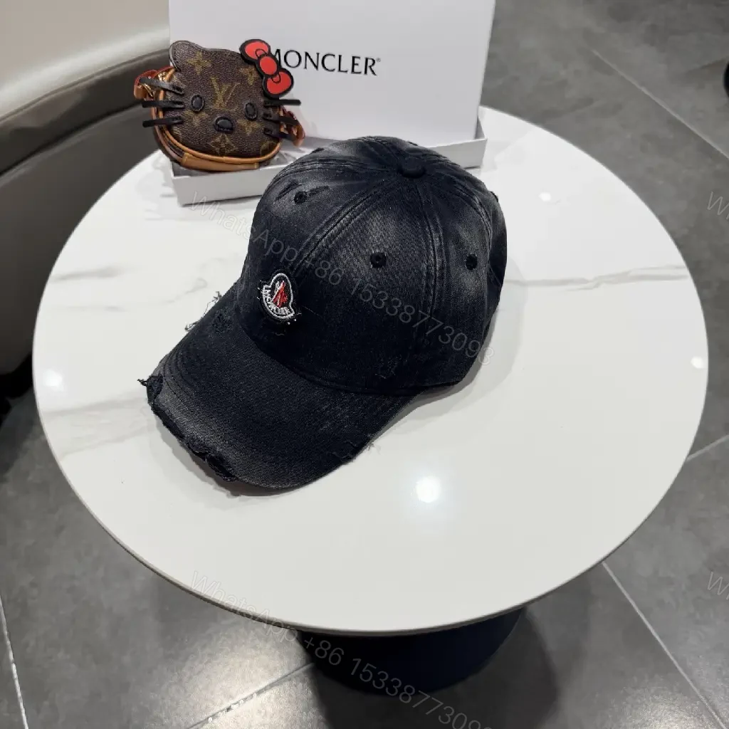 View 7 of Black Cotton Twill Cap — Subtle Luxury, Distressed Edge Cap