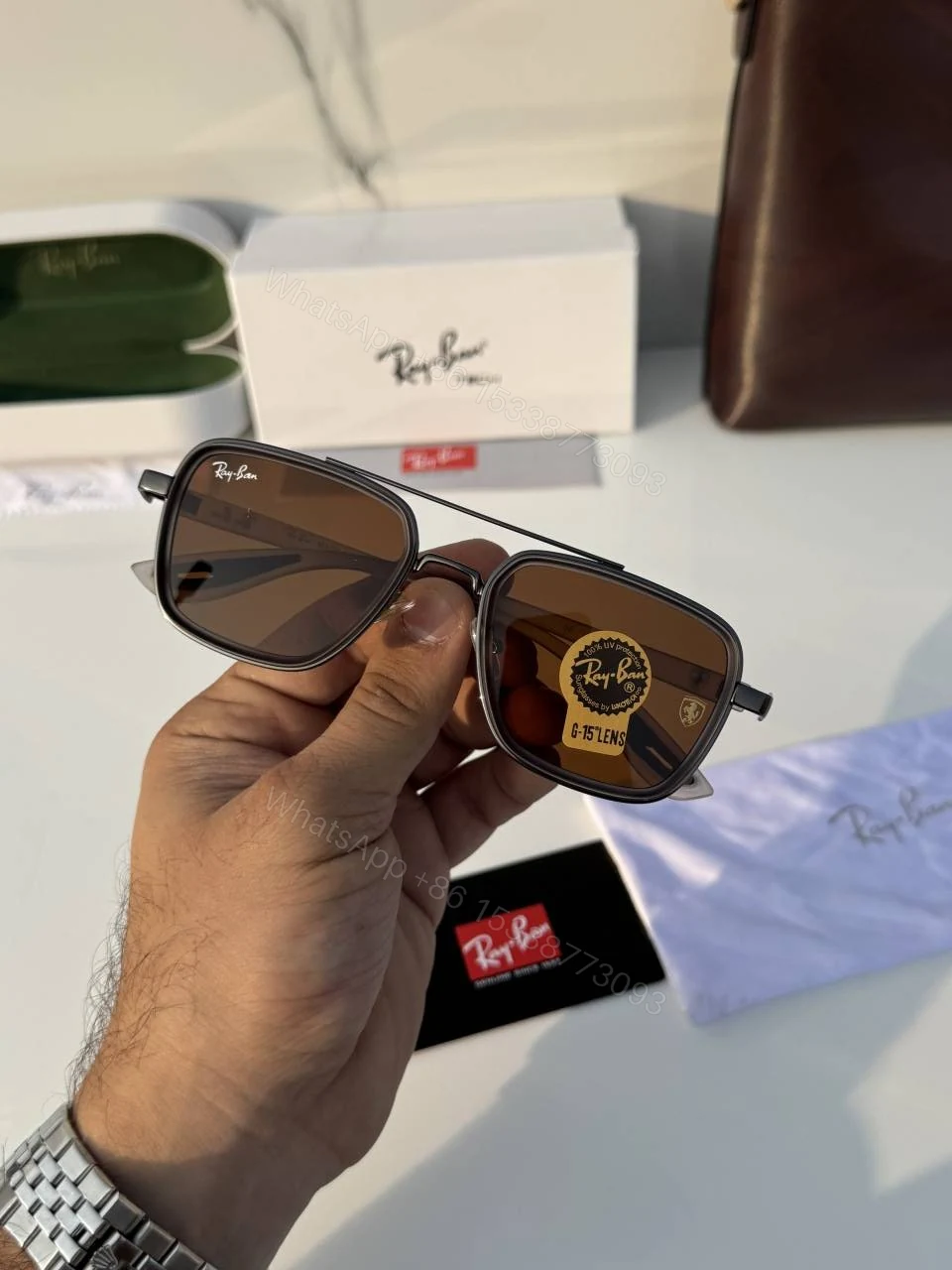 View 3 of First Copy RayBan 06 Grey Brown Sunglasses