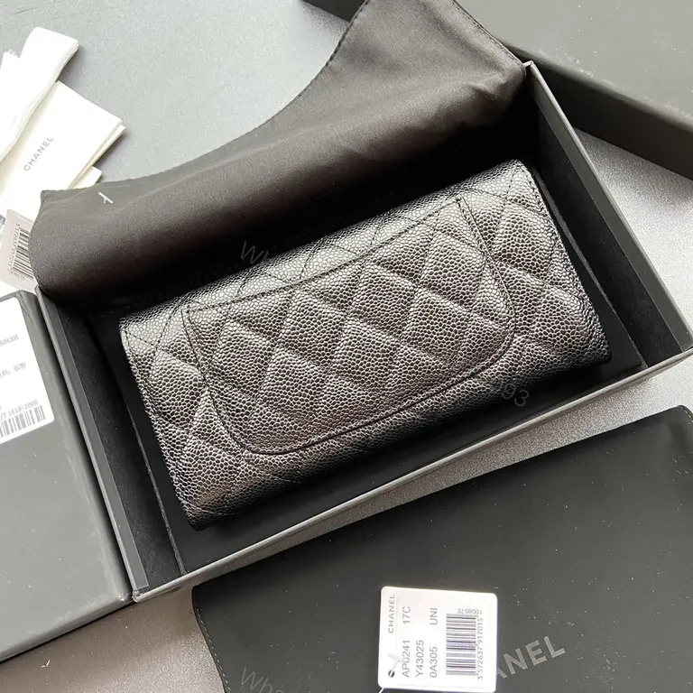 View 8 of Elegant Quilted Leather Wallet with Logo Chain - Compact Luxury Wallet