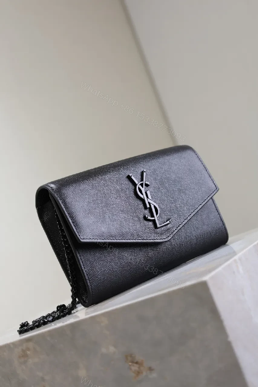 View 3 of Black Leather Wallet & Chain Crossbody Clutch Set - Structured, Versatile, luxe