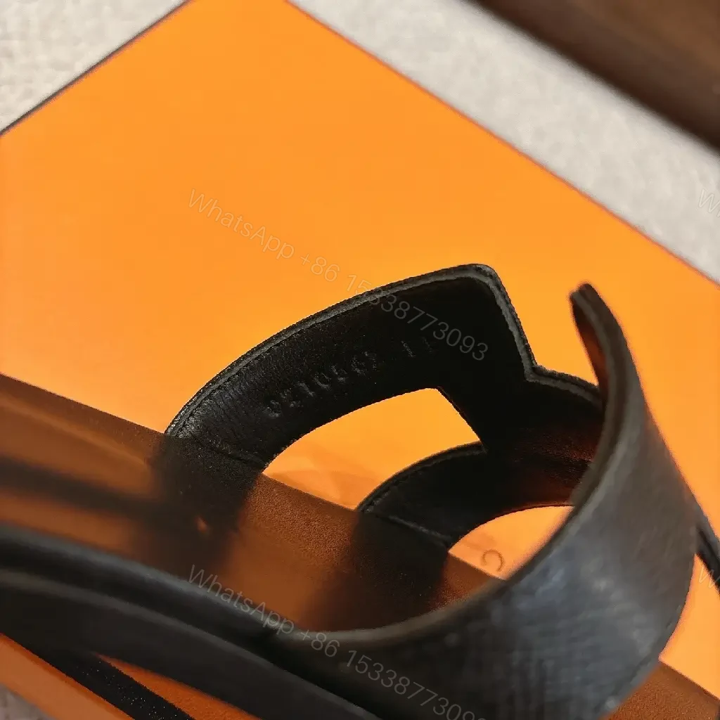 View 3 of Black Leather Minimalist Slides with Signature Cross‐Band