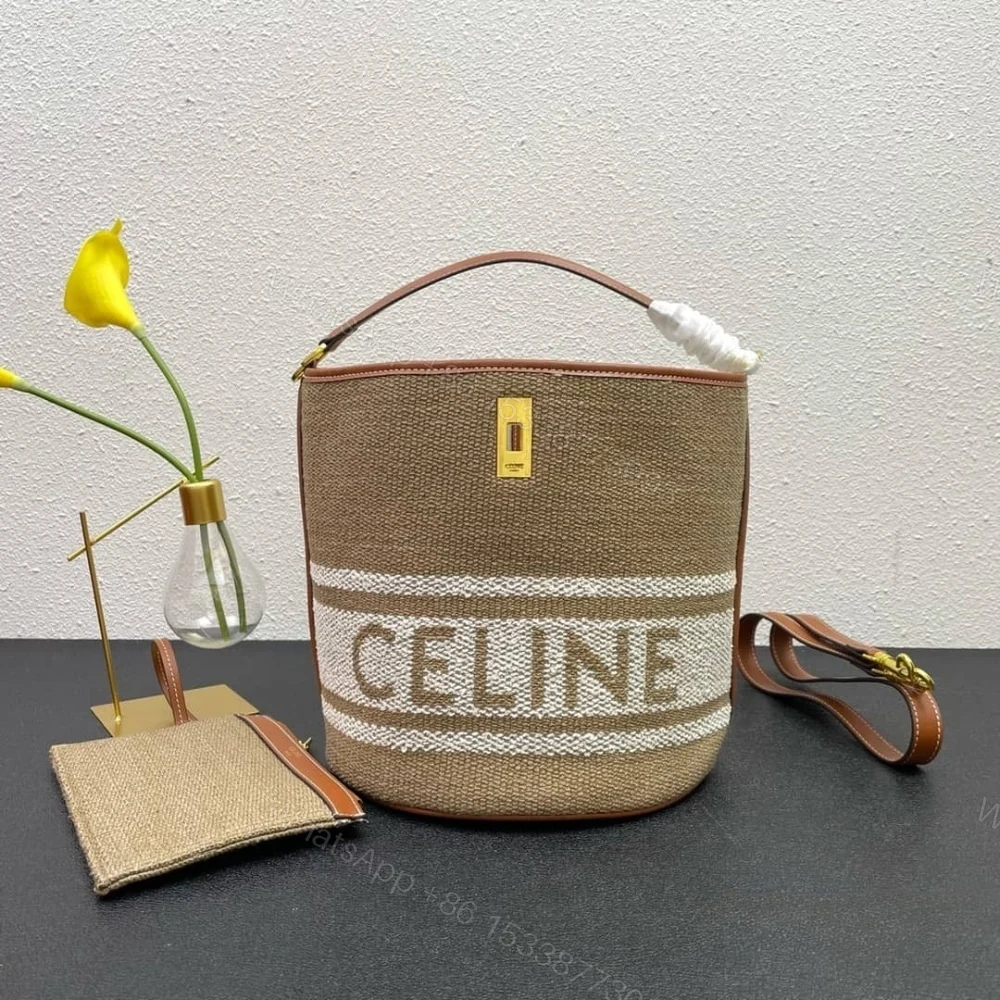 View 2 of CELINE 16 BUCKET BAG IN TEXTILE WITH PRINT AND SMOOTH BEIGE TAN 25CM 1955720JB 02ET