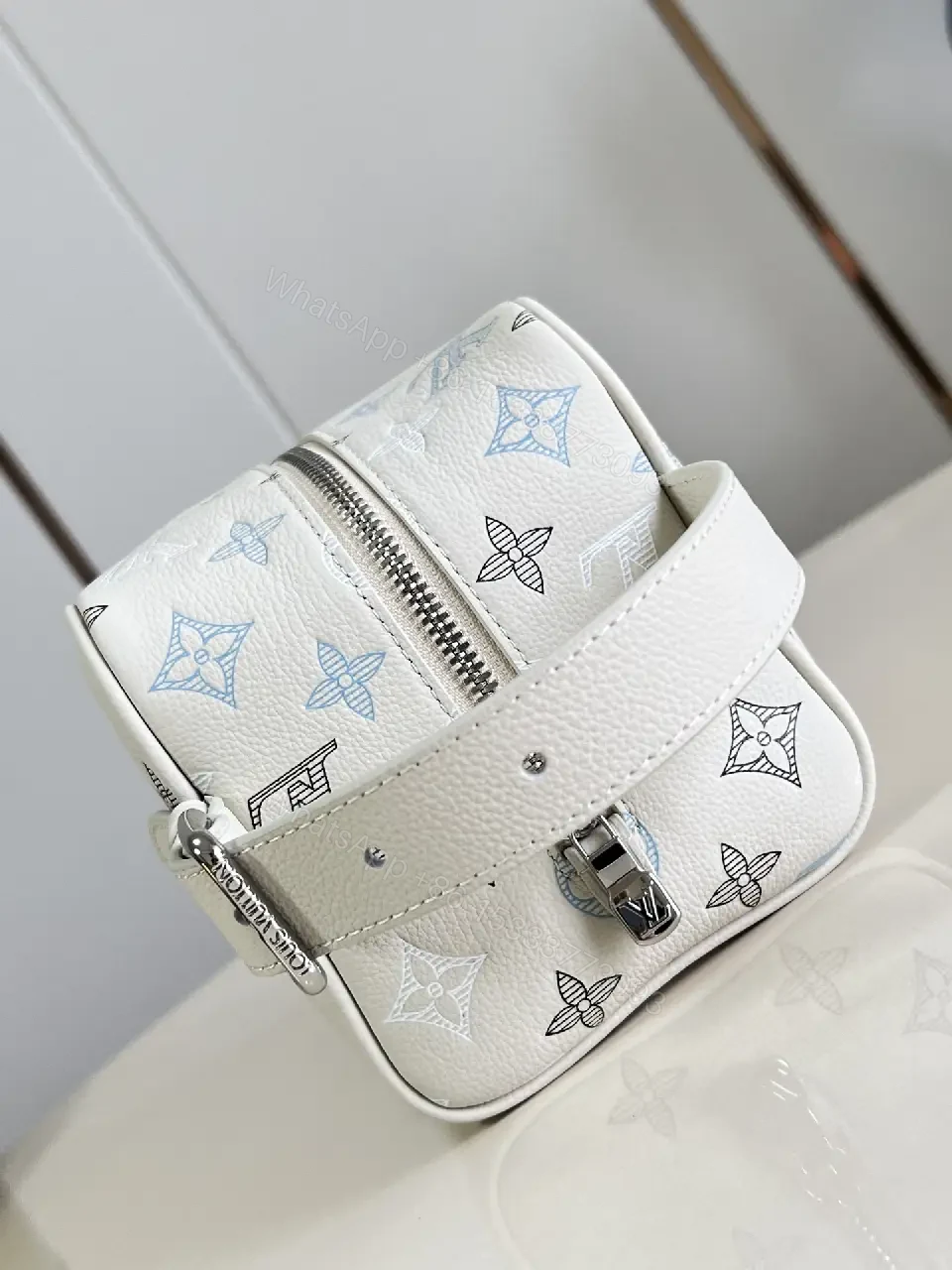 View 4 of White Leather Crossbody Pouch – Monogram Buckle Handle