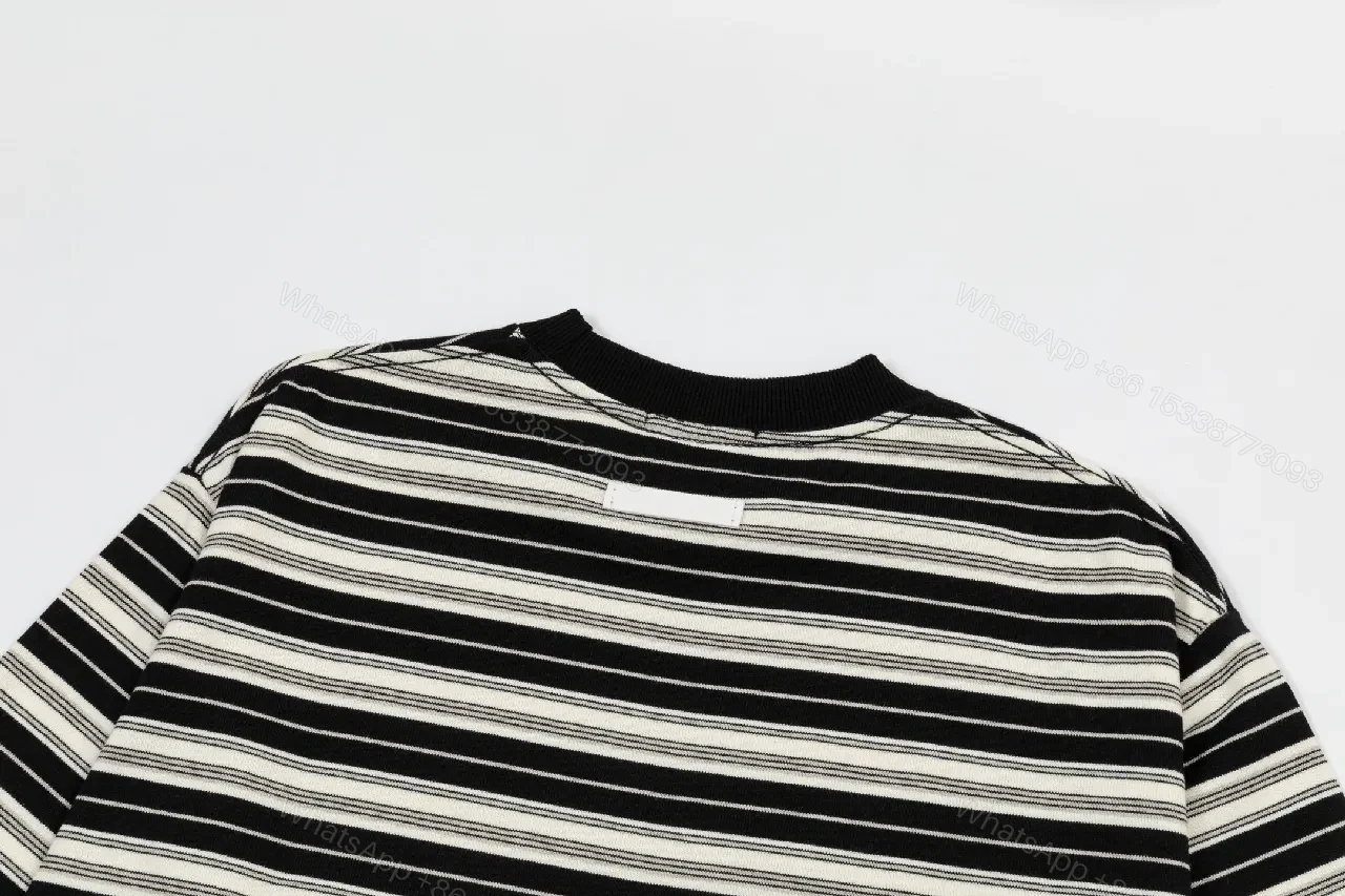 View 4 of Striped Knit Crewneck: Subtle Logo, Versatile Luxury Knit