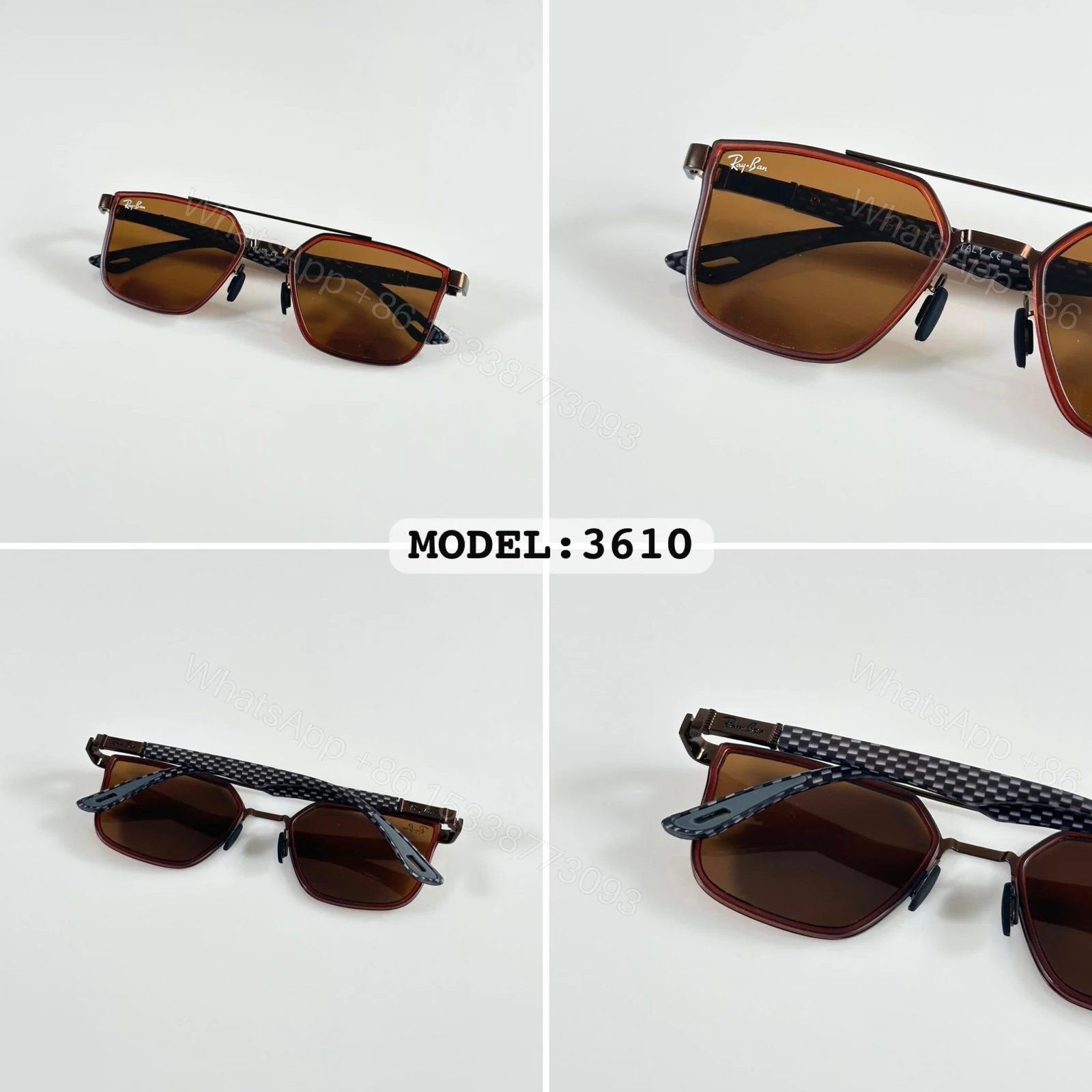 View 8 of Ray-Ban 3610 Black-Brown Metal Square Sunglasses