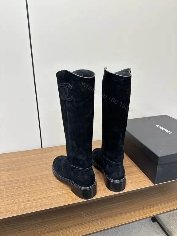 View 8 of Chic Suede Knee-High Boots: Subtle Logo Detailing