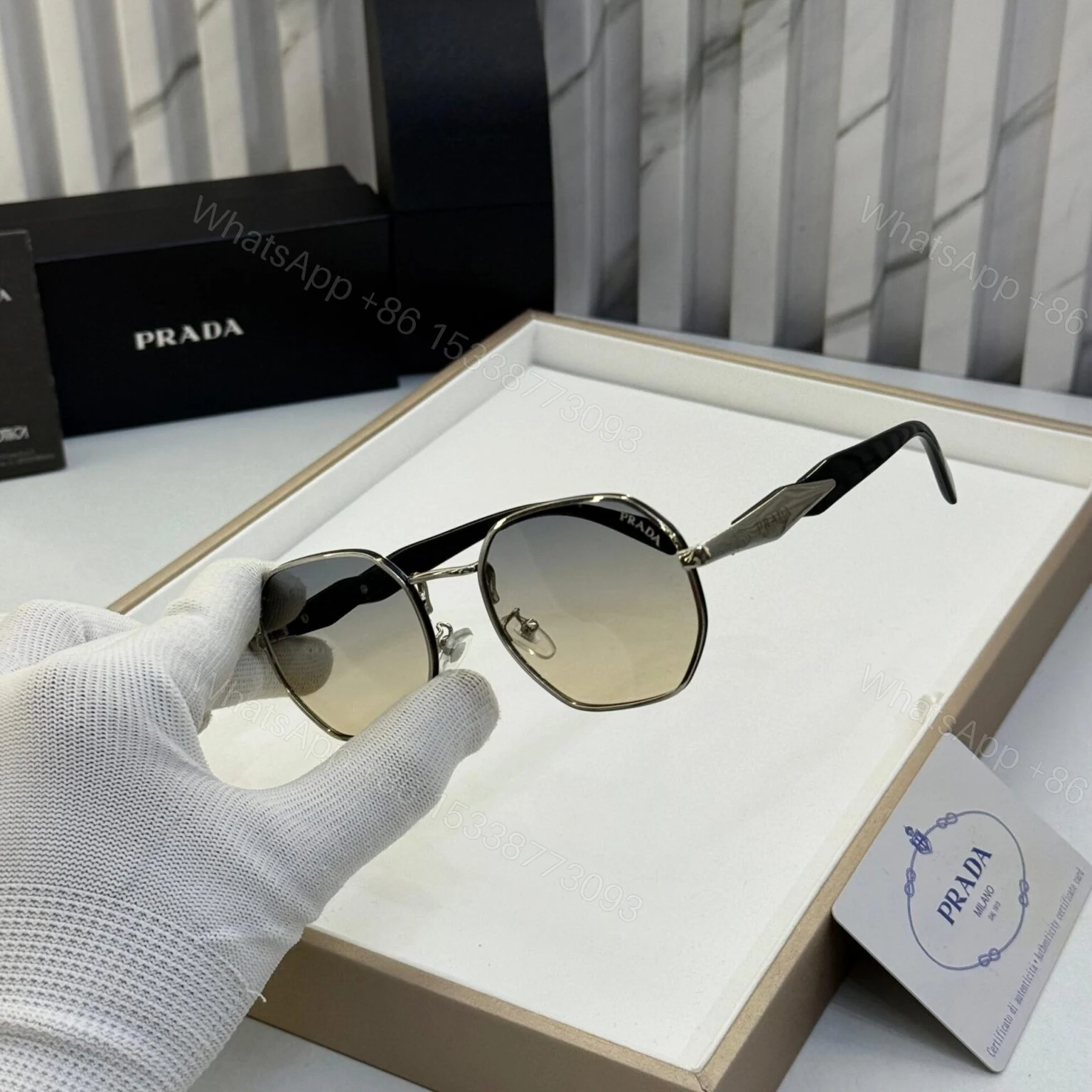 View 2 of Prada Geometric Sunglasses – Black Frame – UV Protected – One Size