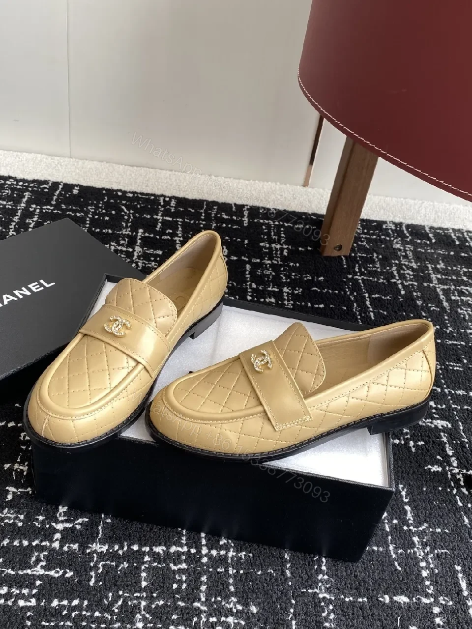 Cream Quilted Leather Loafers with Gold Emblem – Everyday Luxury — view 1