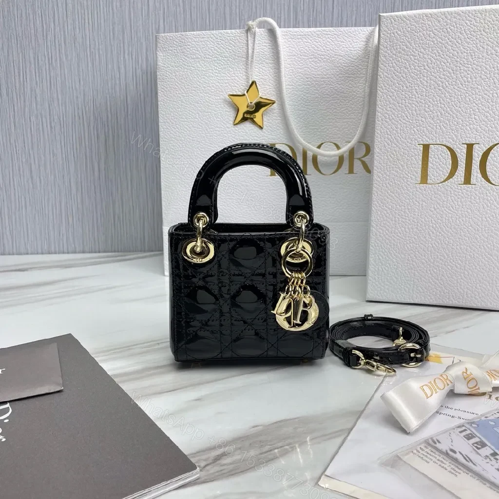 Glossy Patent Top-Handle Bag – Gold Charm Accent, Mini Luxe — view 1