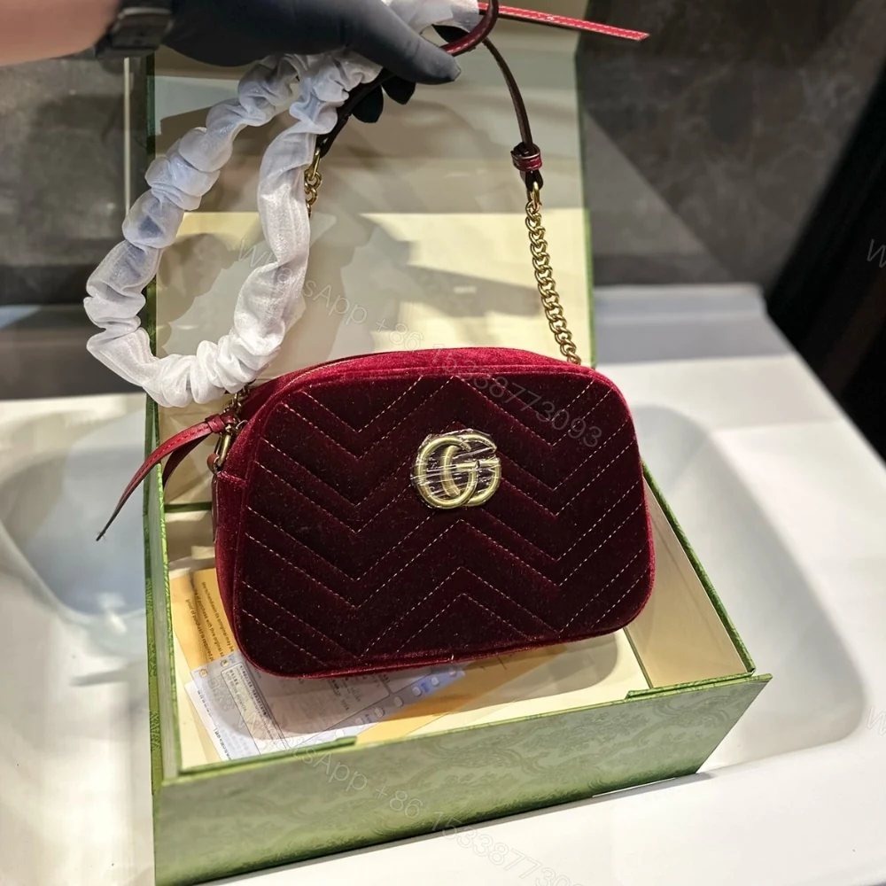 View 2 of Gucci GG Marmont Small Camera Bag Velvet Wine Red 23Cm