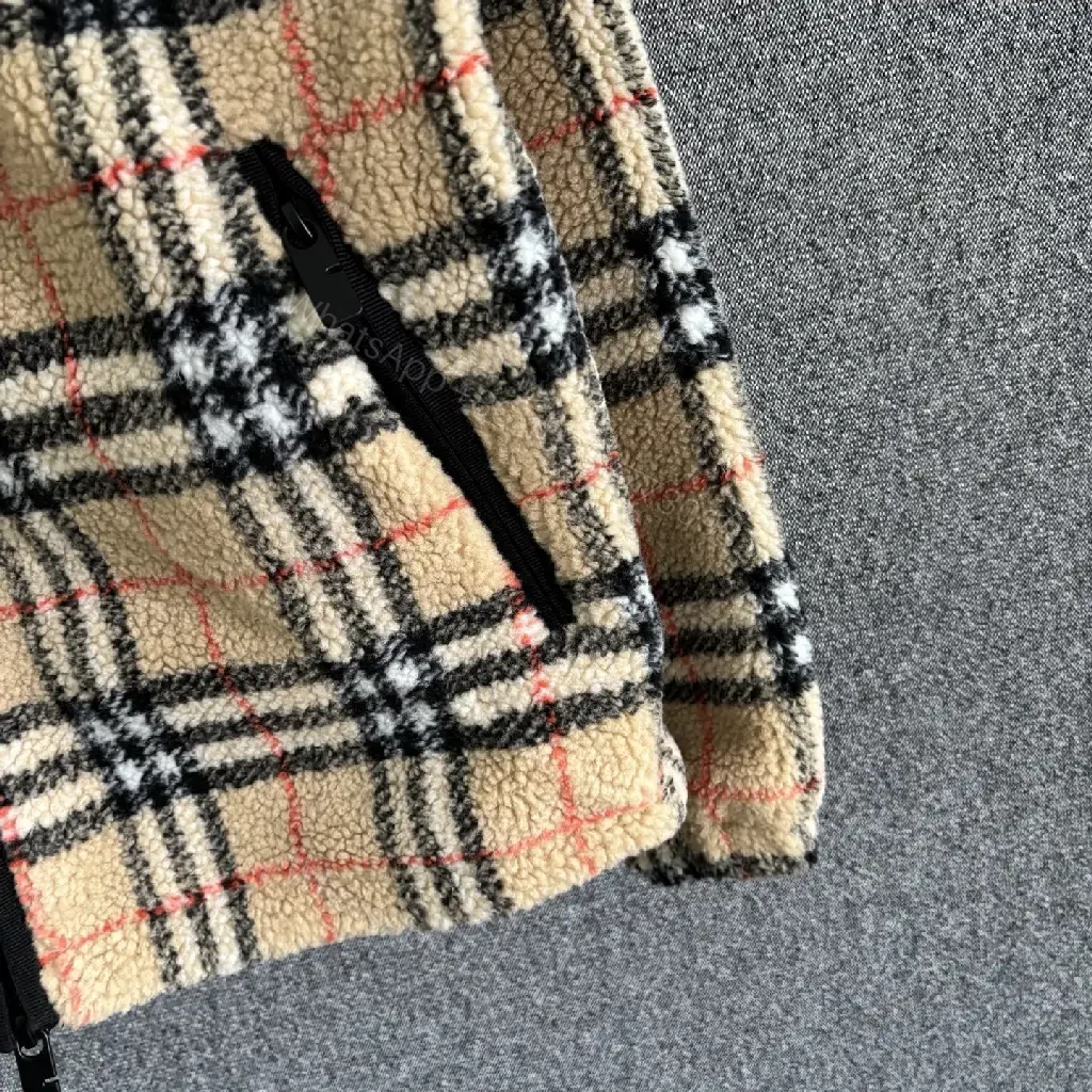 View 9 of Textured Plaid Fleece Jacket: Luxe Zips & Badge (60 chars)