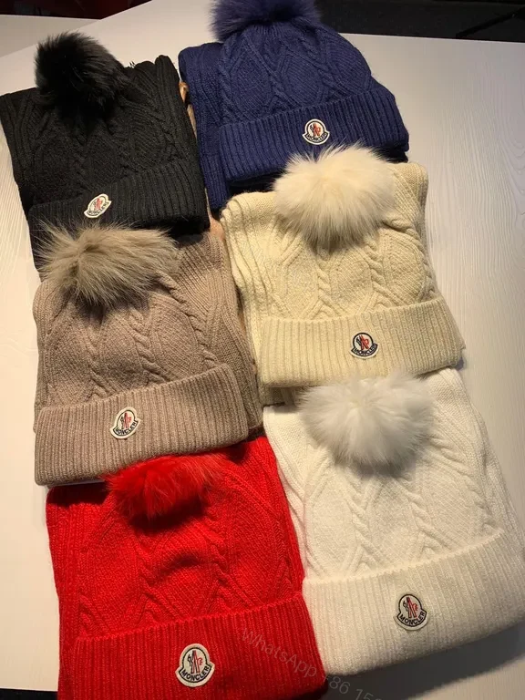 View 2 of Ivory Wool-Blend Moncler Beanie & Scarf Set, Cable Knit