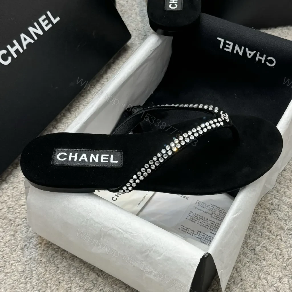 View 7 of Velvet-Embellished Crystal Flip-Flops: Luxe Black Comfort