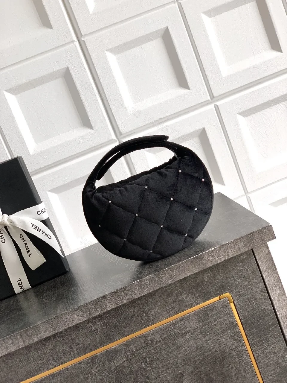 View 3 of Velvet Quilted Mini Bag: All-Season Luxe Top-Handle Purse