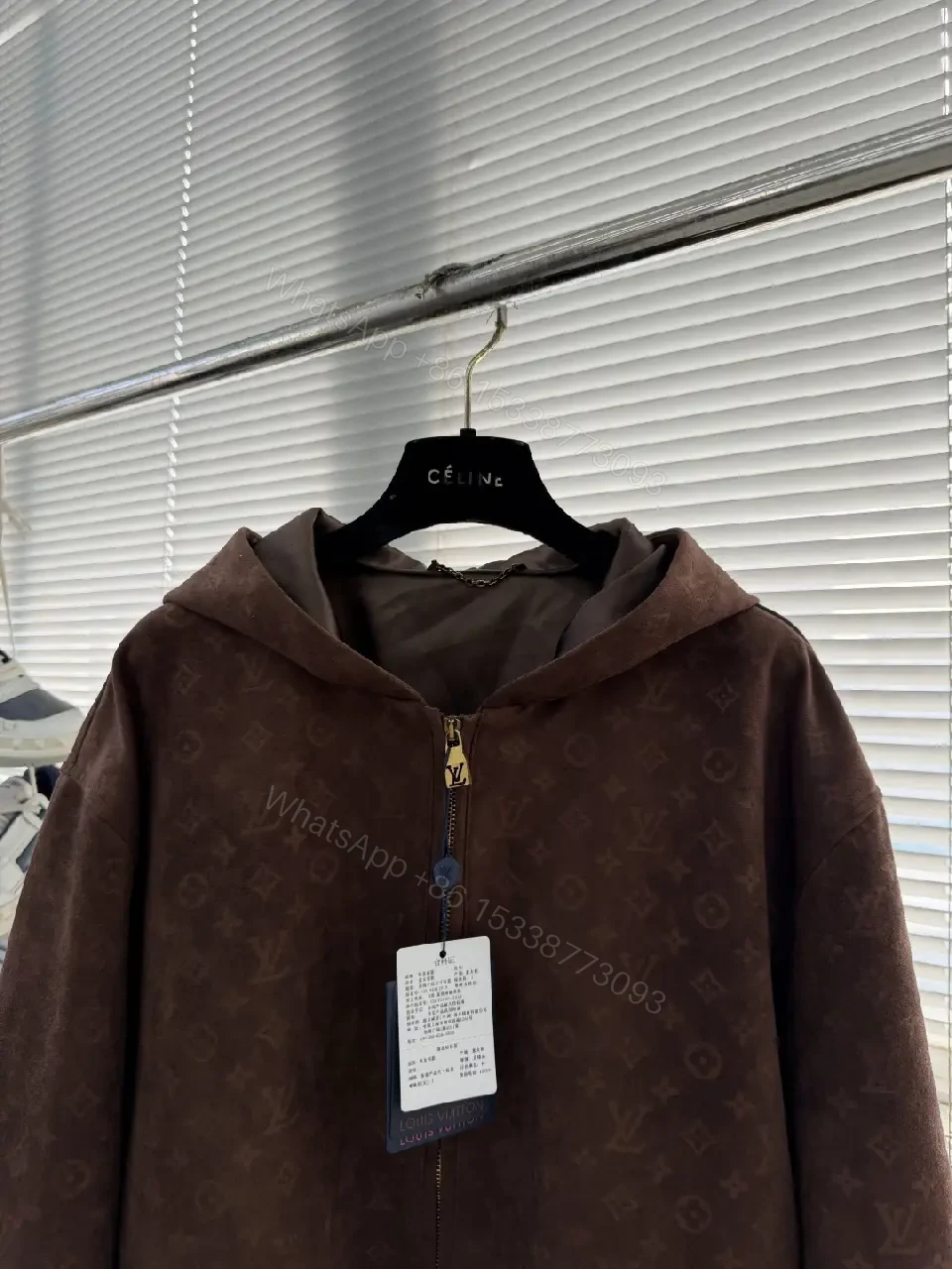 View 8 of Brown Monogram Zip Hoodie Jacket — Urban Luxury Warmth