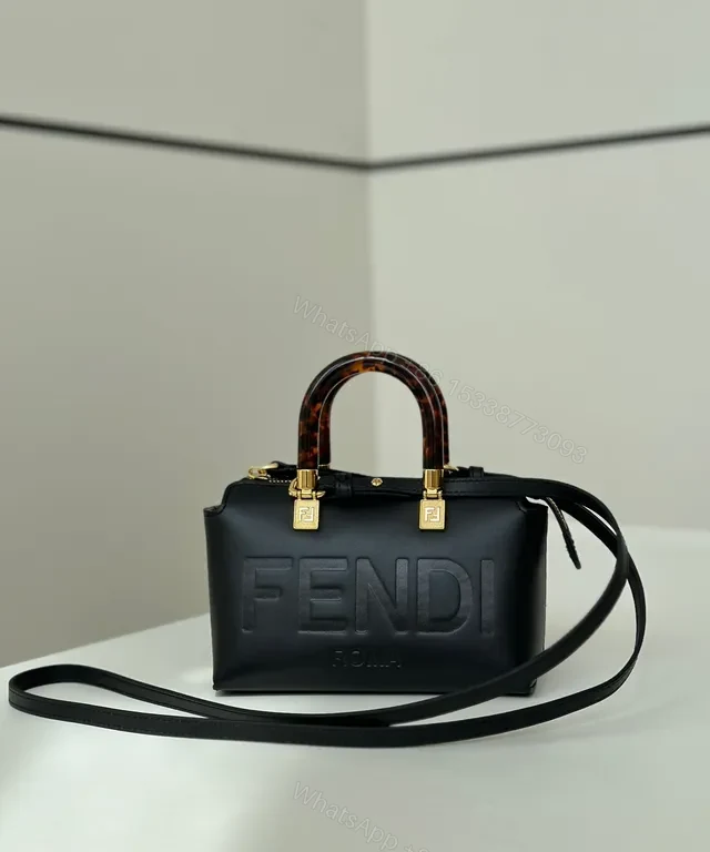 Compact Luxe Handbag: Fendi-Embossed Leather, Tortoishell Handles — view 1
