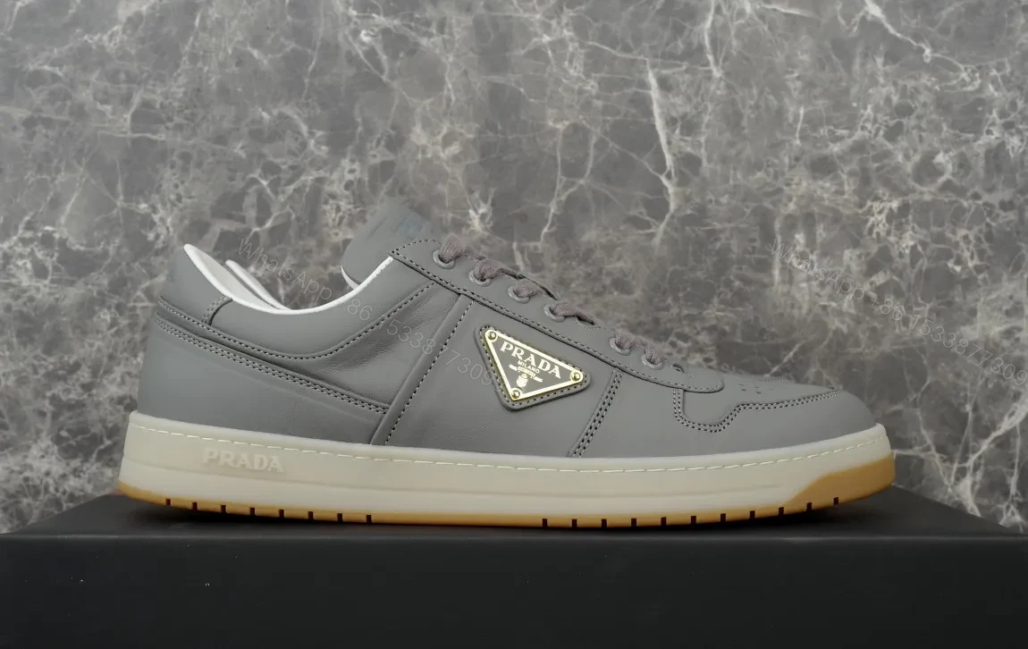 View 3 of Grey Leather Low-Top Sneakers | Subtle Texture, All-Day Comfort