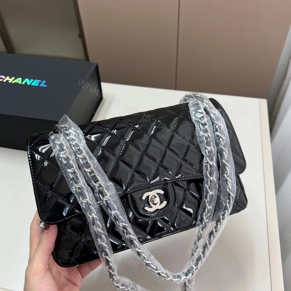 View 2 of Chanel Medium Classic Double Flap Bag Patent Leather Black 26Cm