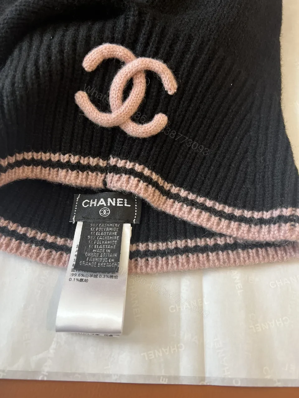 View 5 of Apolline Knit Hood: Black + Pink Trim, Luxe Cozy Style
