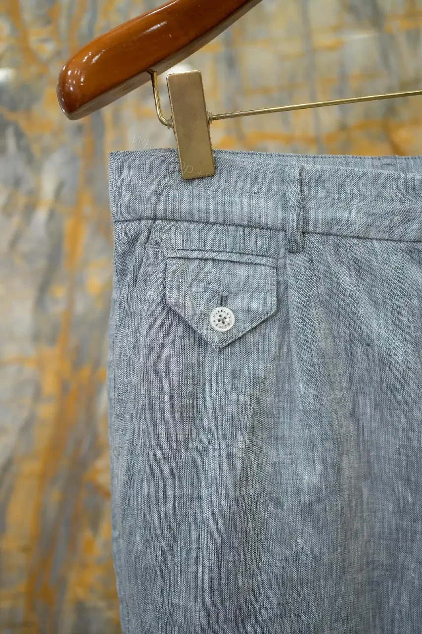 View 10 of light blue linen-blend shorts with front pockets for smart-casual wear