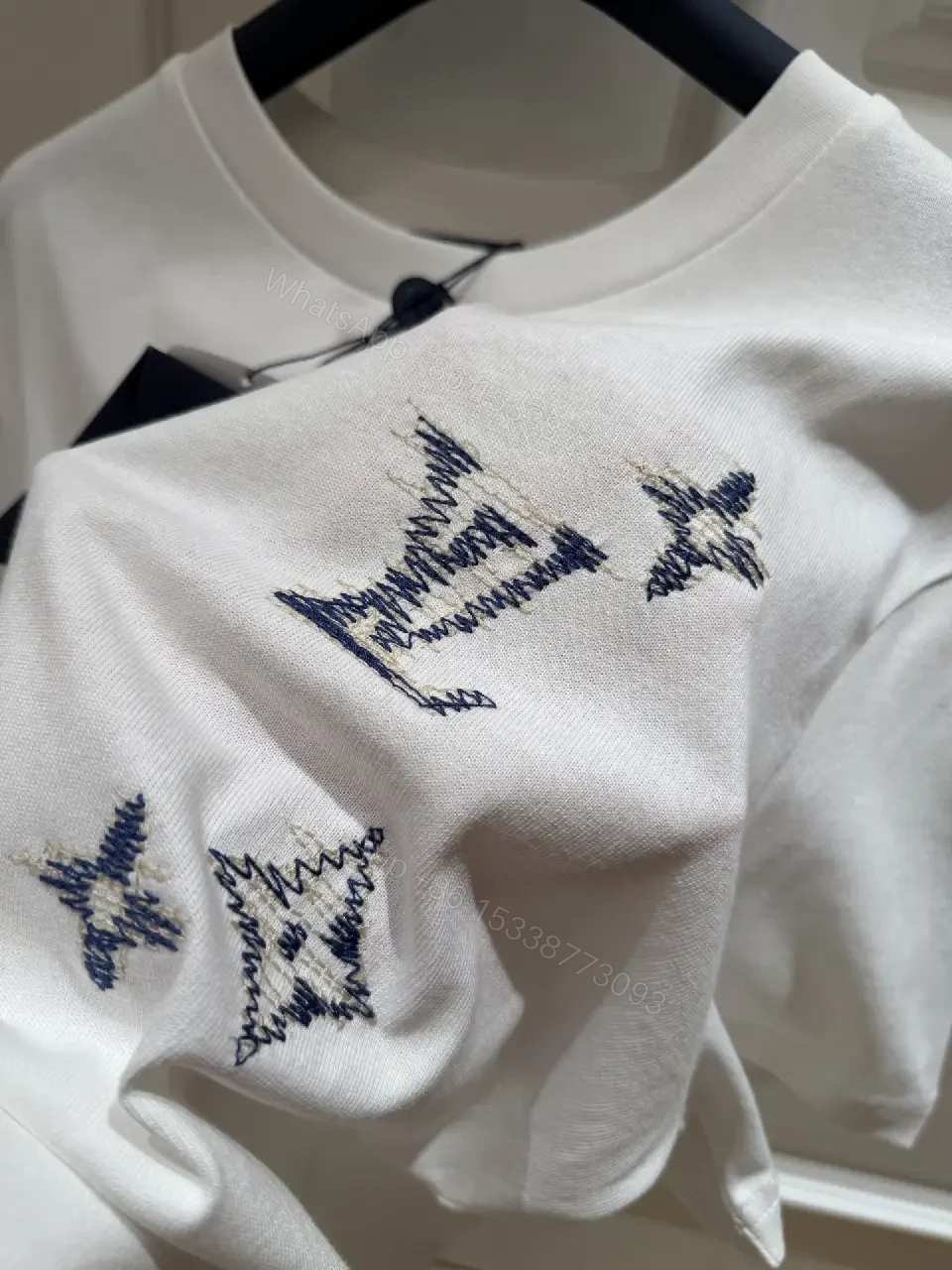 View 3 of White Cotton Streetwear Embroidered LV Motifs T-shirt