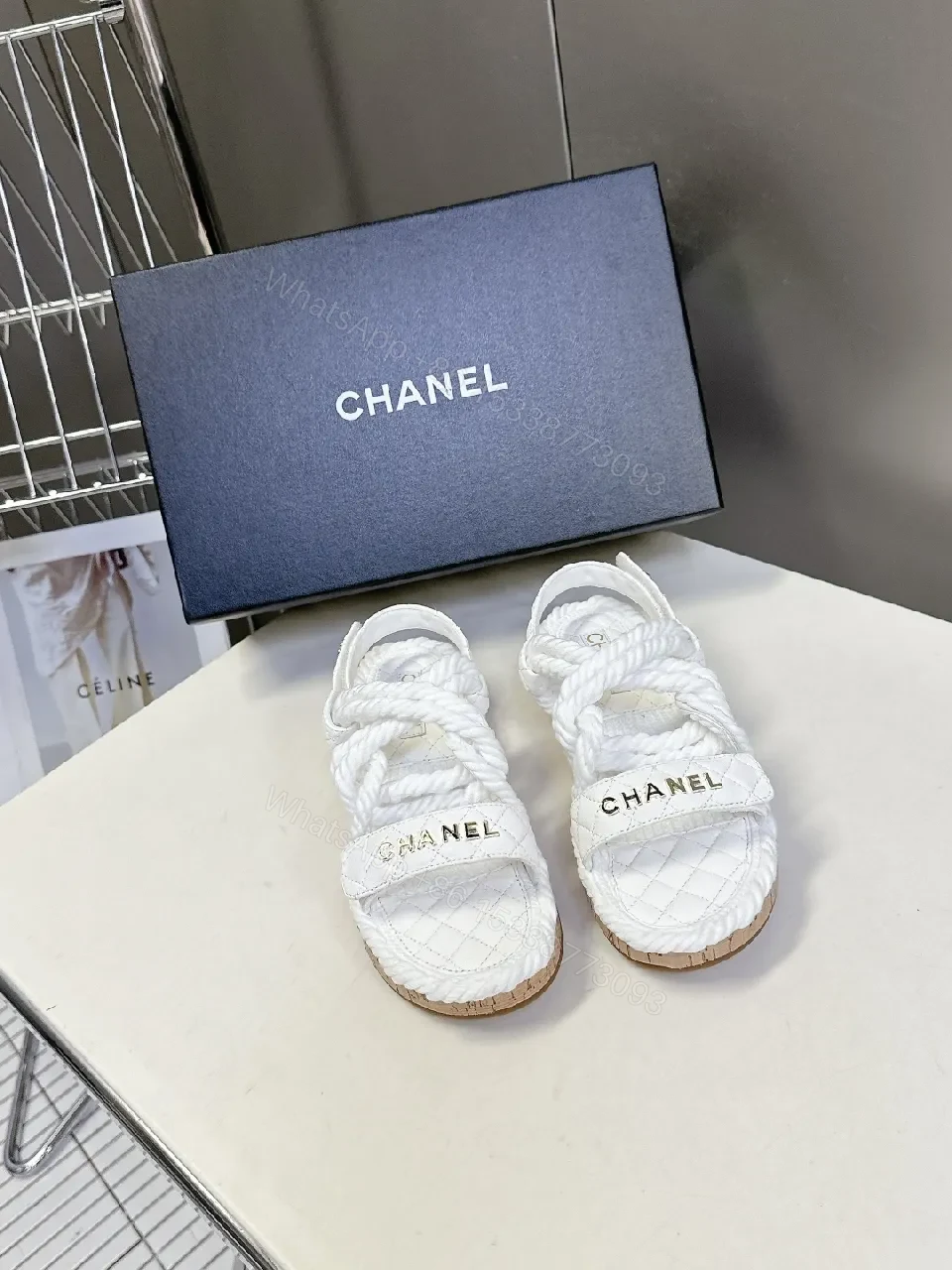 White Quilted Sandals with Rope Straps — Luxe Comfort Sandals — view 1