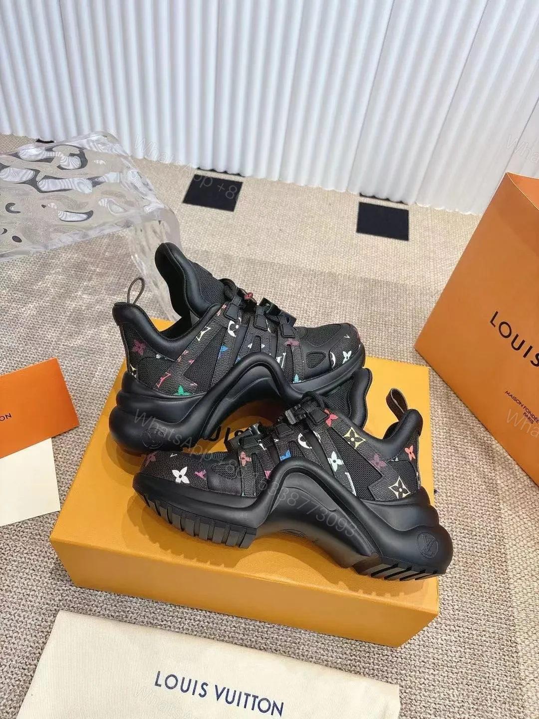 View 5 of LV Women Black Mesh Multicolor Logo Sneakers