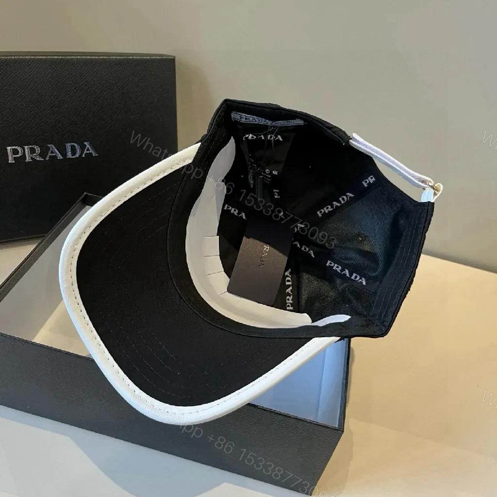 View 2 of Bold Monochrome Cap with White Accent Cap, Prada-Style Logo