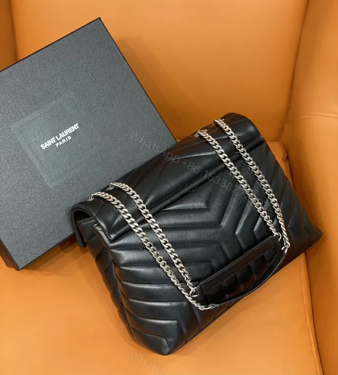 View 4 of Chevron-Quilted Black Leather Crossbody Bag with YSL Hardware