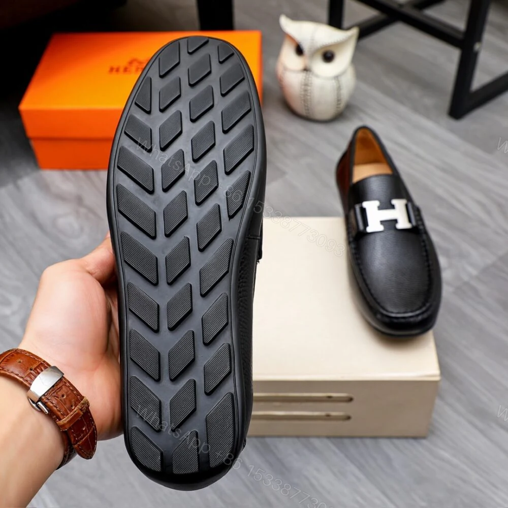 View 9 of Hermes Men’S Loafer Moccasin Leather With H Silver Black