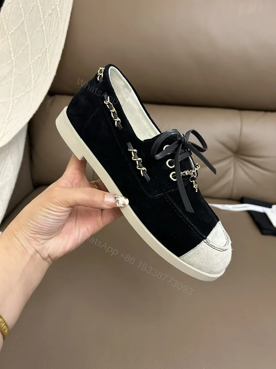 View 7 of Black Suede Sneakers with Gold Chain Detailing — Luxe High-Tops