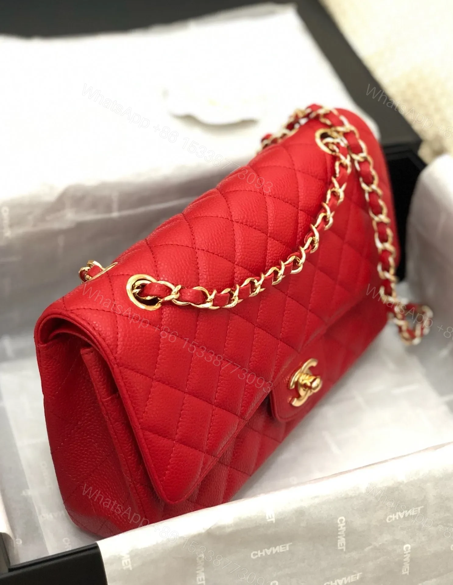 View 7 of FLAP BAG MEDIUM 25CM RED CAVIAR GOLD HARDWARE