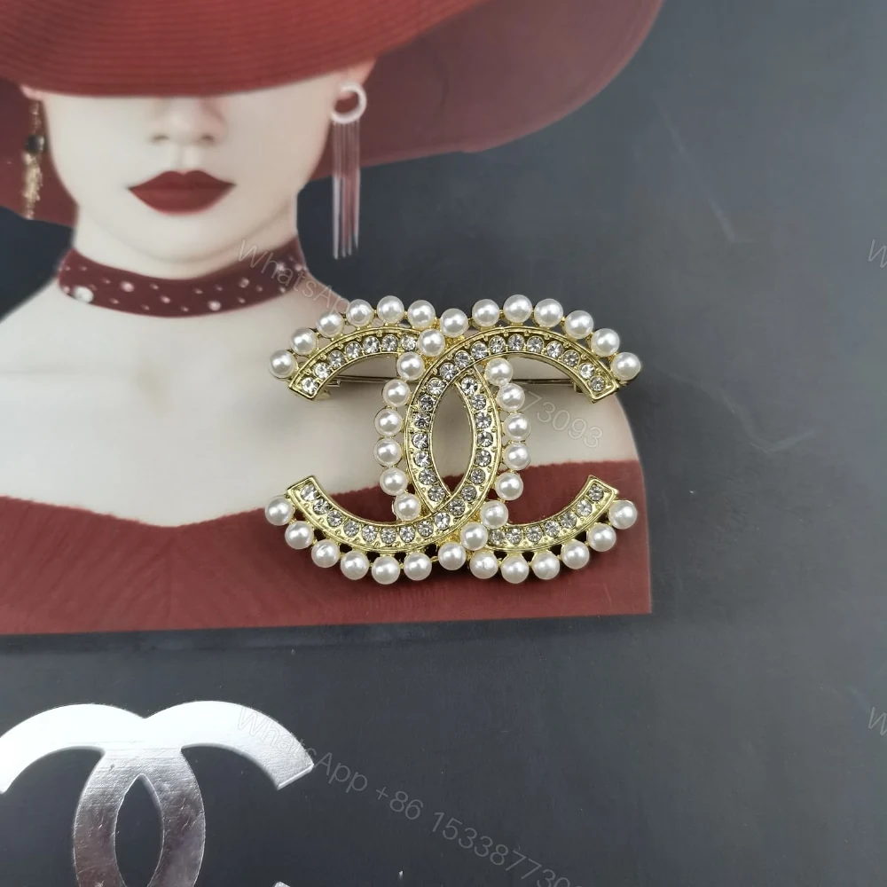 View 2 of Chanel Cc Brooch Gold With Stones Attached And Pearls