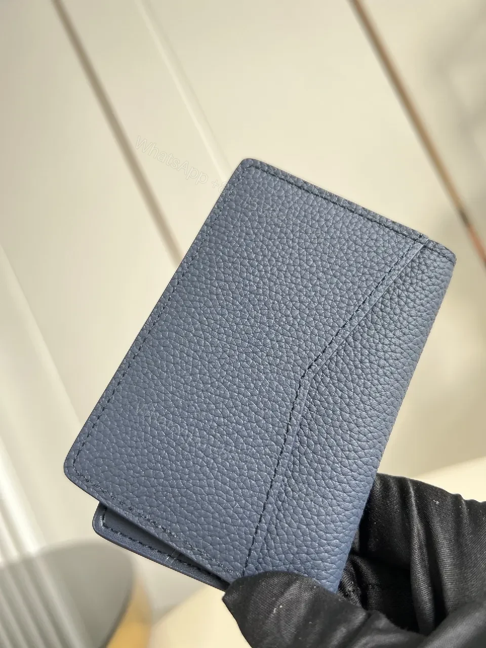 View 6 of Patterned Texture Wallet in Navy Leather - Compact, Durable, Minimalist