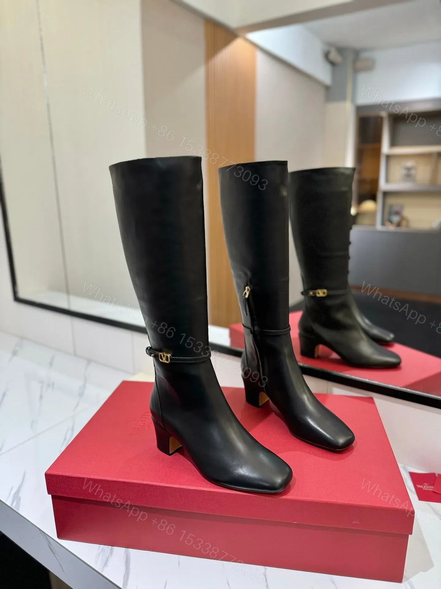 Valentino Women Black Leather Knee High Boots — view 1