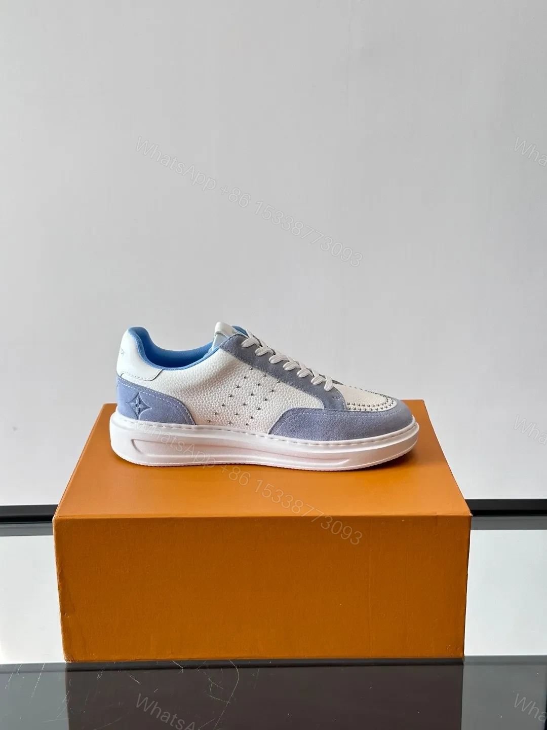 View 6 of LV Men White Blue Leather Suede Sneakers