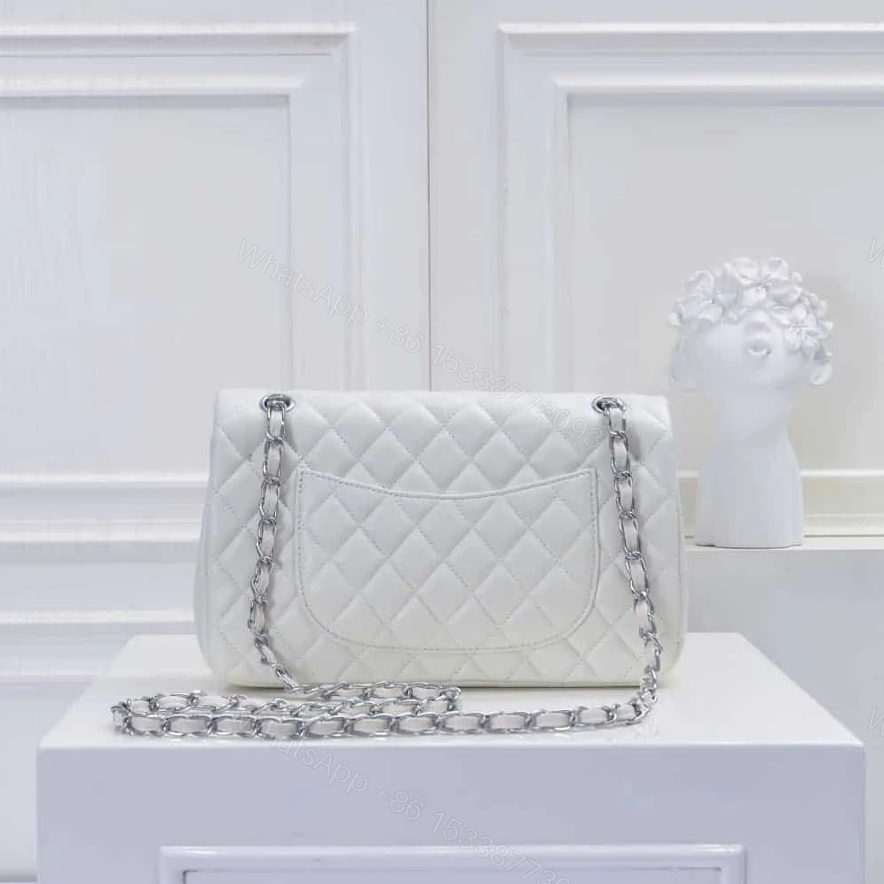 View 8 of CHANEL CLASSIC DOUBLE FLAP BAG WHITE SILVER HARDWARE 25CM